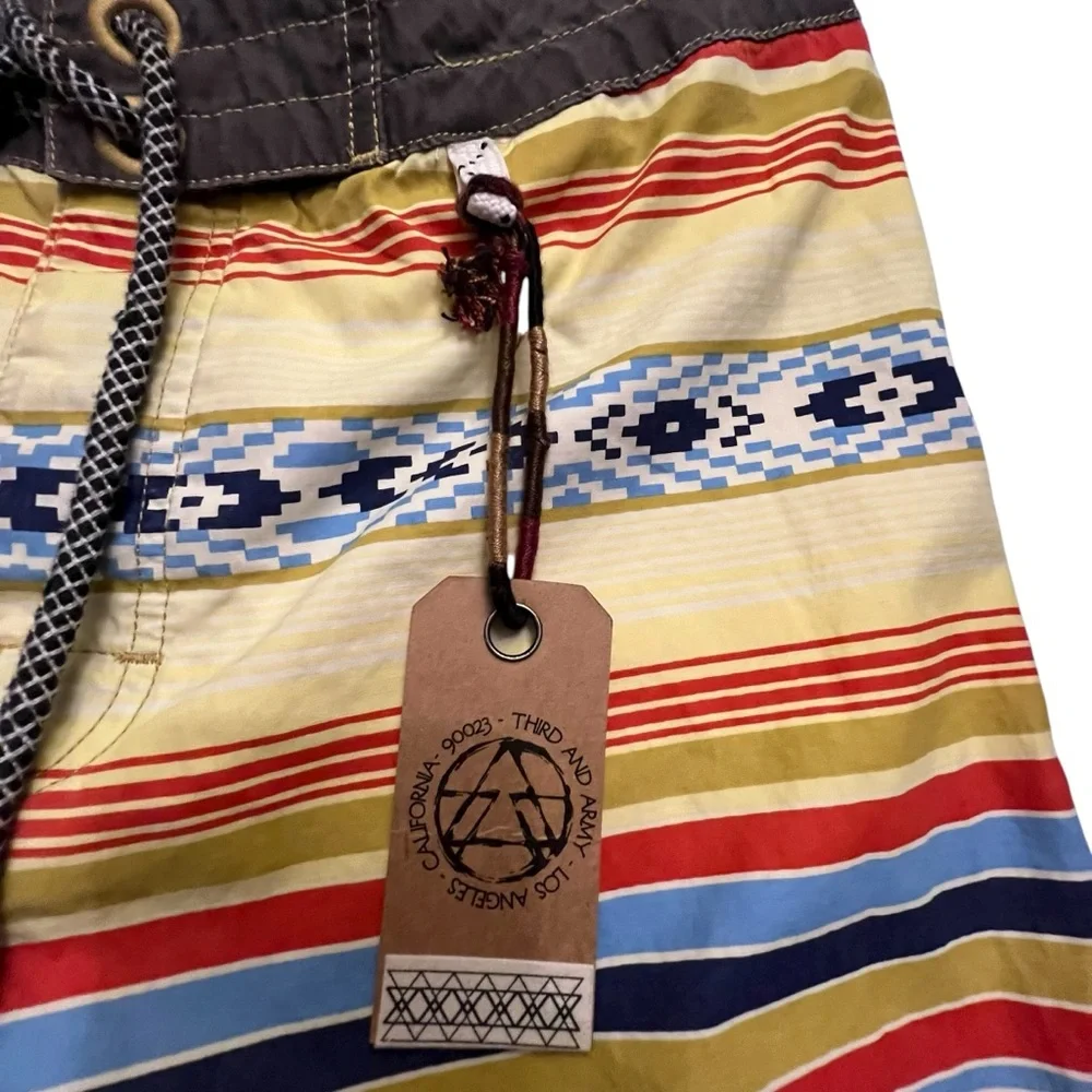 Mens 3rd & Army Board Shorts Swim Bright Stripe Beach Aztec Surf Casual Waist 32